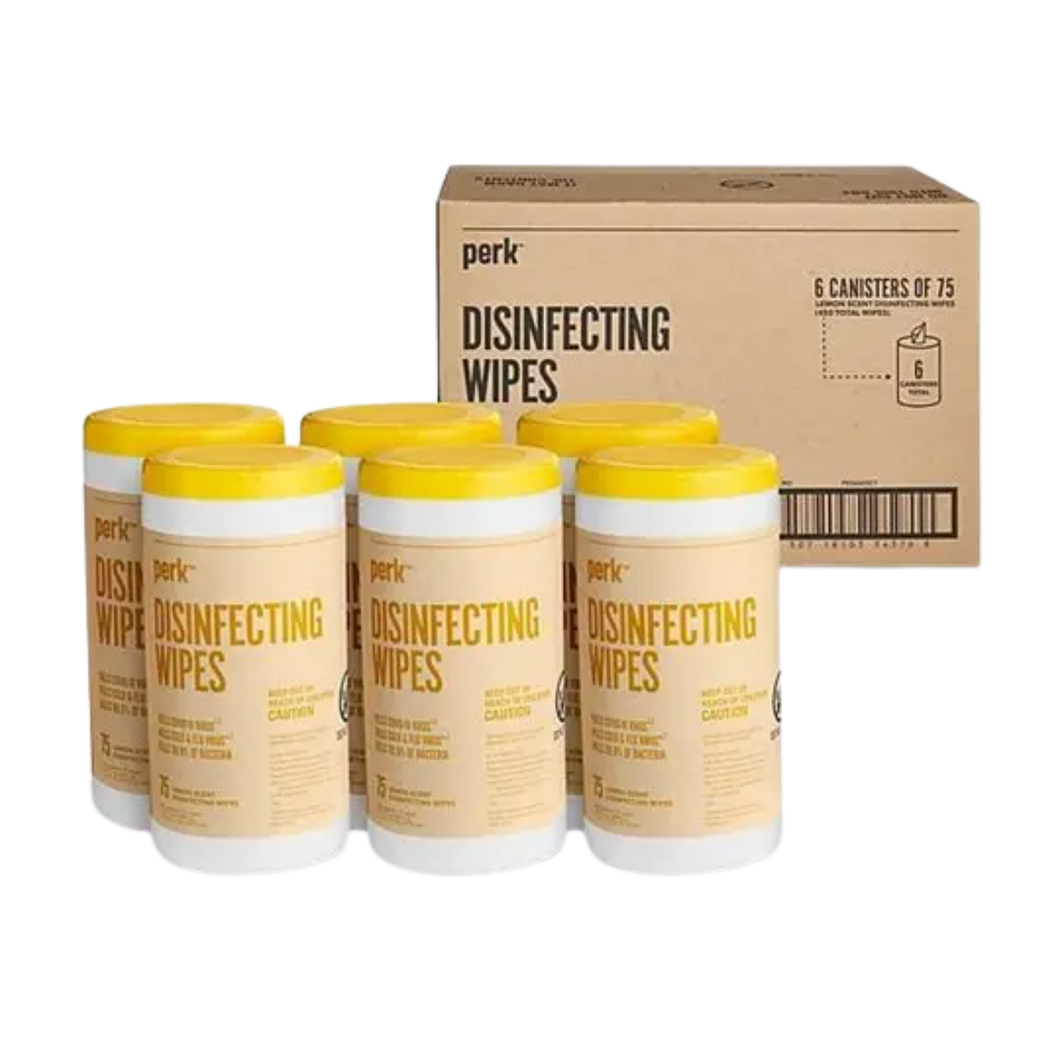 Disinfecting Wipes, 7 x 8, Lemon, White, 75 Wipes/Canister, 6 Canisters/Carton